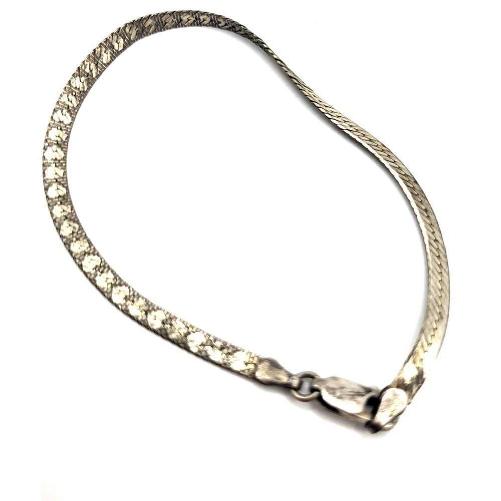 Vintage Sterling Silver Herringbone Bracelet Signed Italy FMR 7in